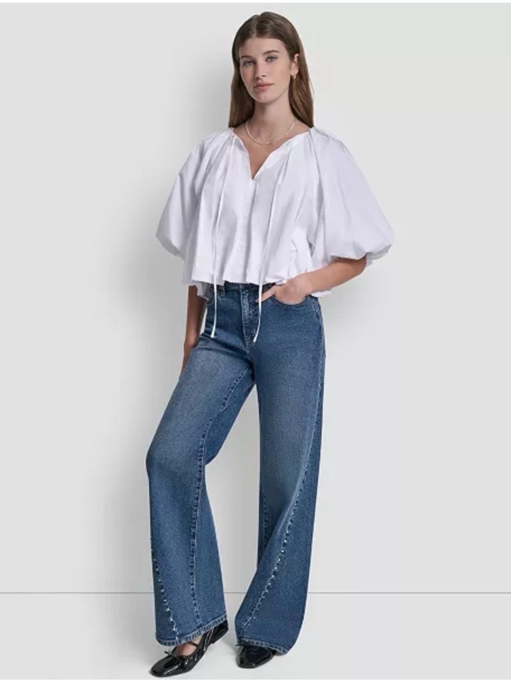 Dkny Women's V-Neck Pull-On Bubble Top